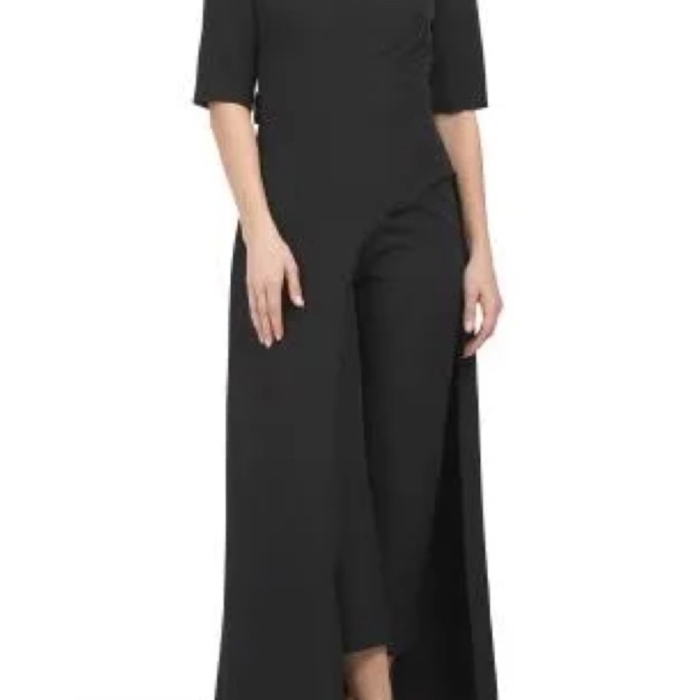 Kay Unger Davina  Black Cropped Jumpsuit with Elegant Overlay